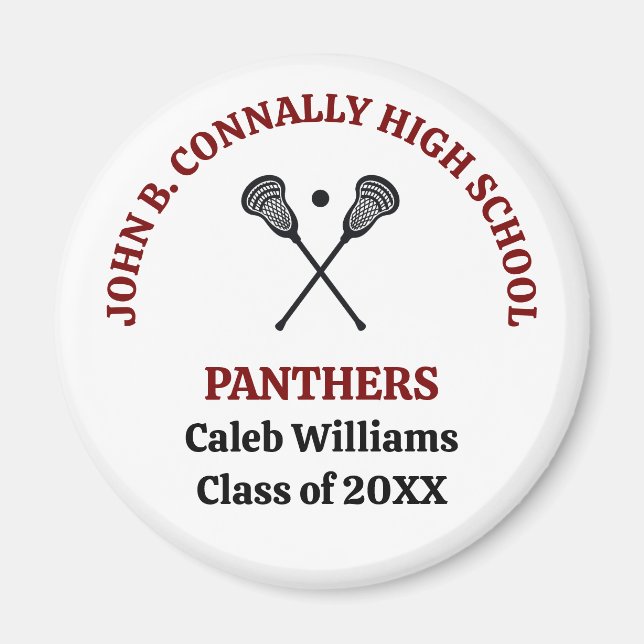 Maroon High School Lacrosse Team Personalised Magnet (Front)