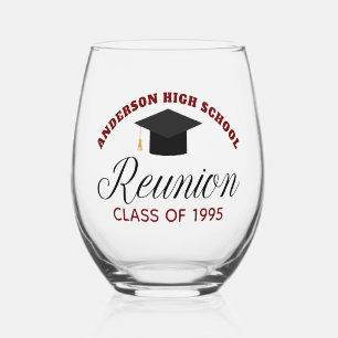Maroon High School Reunion Party Custom Alumni Stemless Wine Glass