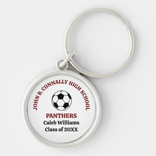 Maroon High School Soccer Team Personalised Key Ring (Front)