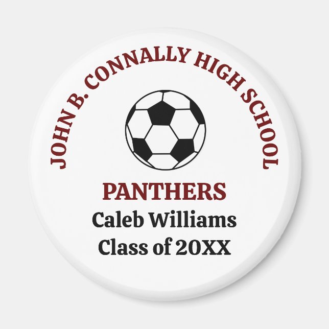 Maroon High School Soccer Team Personalised Magnet (Front)