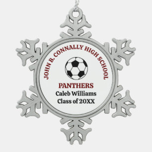Maroon High School Soccer Team Personalised Snowflake Pewter Christmas Ornament