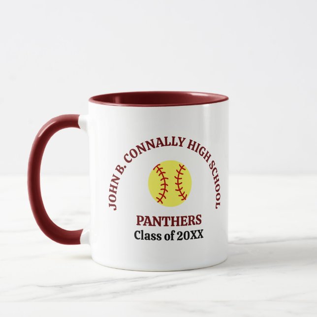 Maroon High School Softball Player Personalised Mug (Left)
