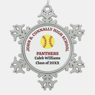 Maroon High School Softball Player Personalised Snowflake Pewter Christmas Ornament