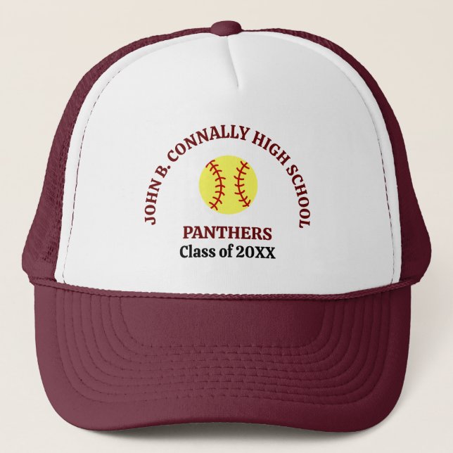 Maroon High School Softball Player Personalised Trucker Hat (Front)
