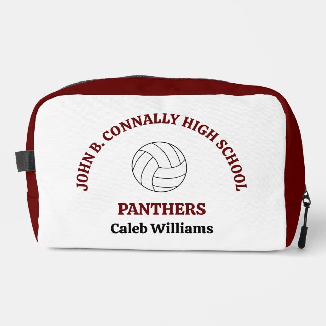 Maroon High School Volleyball Player Personalised Dopp Kit (Front)
