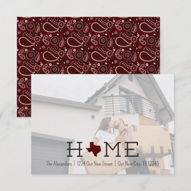 Maroon HOME Texas Moving Announcement (Front/Back)