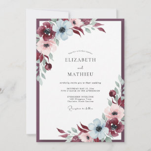 Maroon Icy Anemone Wedding Invitation