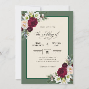 Maroon Ivory Leaf Wedding Invitation