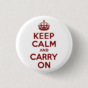 Maroon Keep Calm and Carry On 3 Cm Round Badge