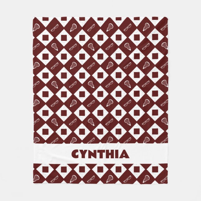 Maroon Lacrosse Argyle Pattern Fleece Blanket (Front)