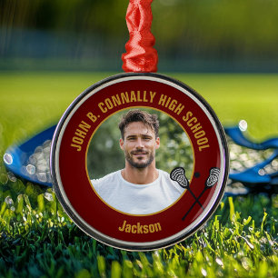 Maroon Lacrosse Player Photo High School Christmas Metal Tree Decoration