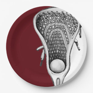 Maroon Lacrosse Sports Party Paper Plate