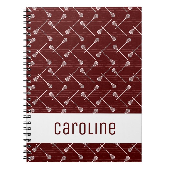 Maroon Lacrosse White Sticks Patterned Notebook (Front)