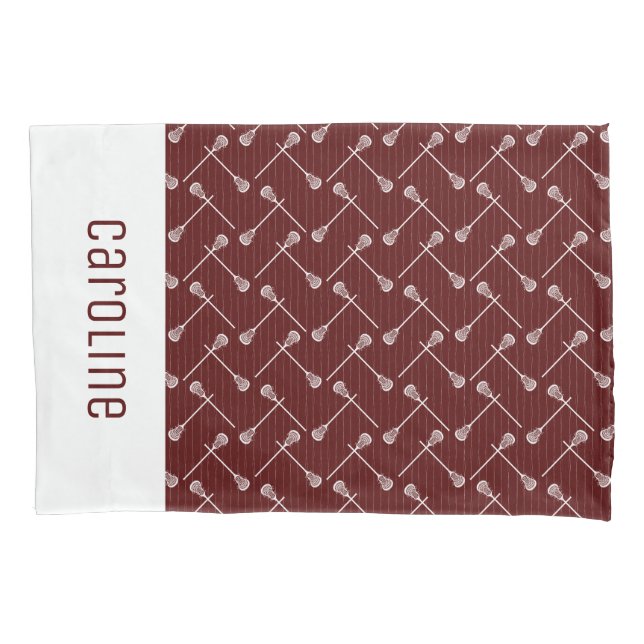 Maroon Lacrosse White Sticks Patterned Pillowcase (Front)