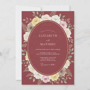 Maroon Lavish Rose Wedding Invitation