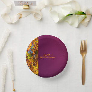 Maroon Leaves Thanksgiving Friendsgiving Paper Plate