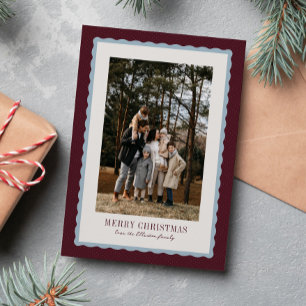 Maroon light blue trendy Christmas photo Holiday Card