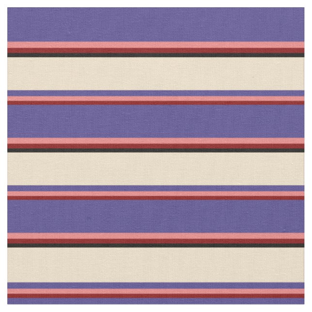 Maroon, Light Coral, Dark Slate Blue, Tan & Black Fabric (Close Up)