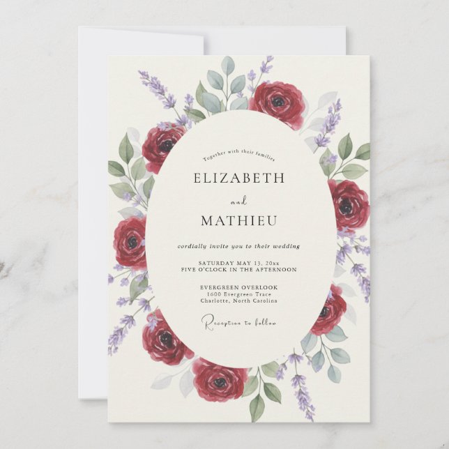 Maroon Lilac Wreath Wedding Invitation (Front)