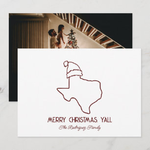 Maroon Line Art Santa Texas Holiday Card