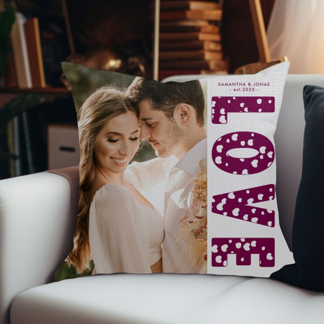 Maroon  Love Hearts Couples Photo Valentines Cushion (Creator Uploaded)