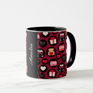 Maroon Love Pattern Mug