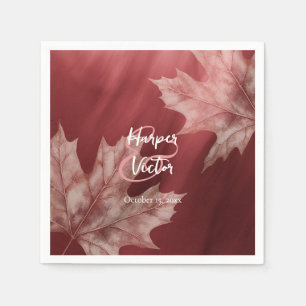 maroon maple leaves fall wedding napkins