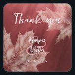 maroon maple leaves fall wedding square sticker<br><div class="desc">These autumnal wedding thank you stickers have a maroon colour theme featuring subtle monochromatic maple leaves accenting a light to dark maroon gradient background - by katz_d_zynes</div>
