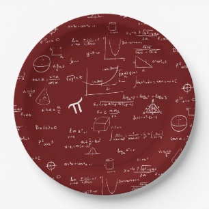 Maroon Math Equations Formulas Graduation Paper Plate