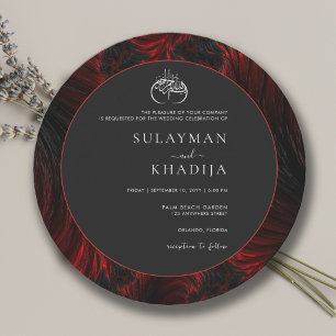Maroon Minimal & Elegant B&W Islamic Round Wedding Invitation