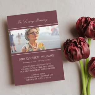 Maroon Minimal In Loving Memory   Custom Photo Invitation