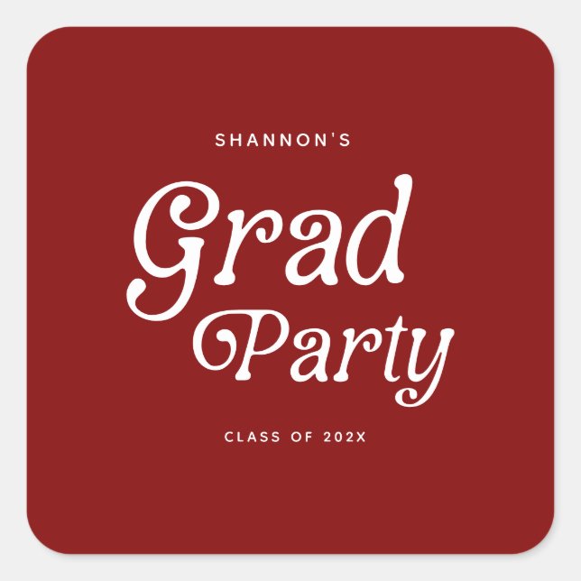 Maroon Minimal Retro Graduation Square Sticker (Front)