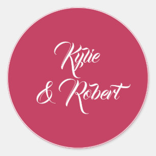 Maroon Minimalist Custom Wedding Classic Round Sticker
