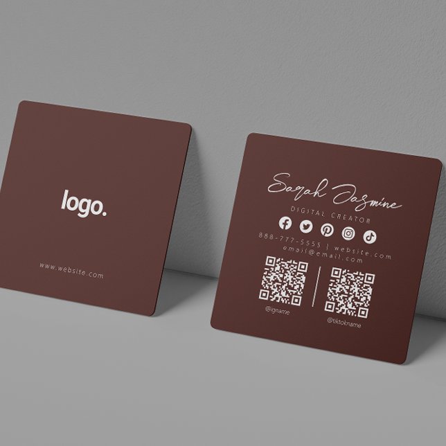 Maroon Minimalist Modern Influencer Scannable Square Business Card (Creator Uploaded)