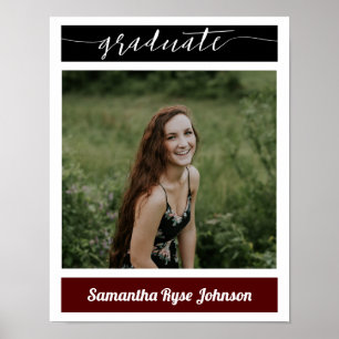 Maroon Modern Block Photo Graduation Poster