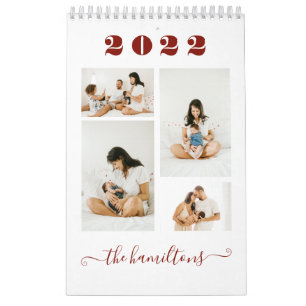 Maroon Modern Minimalist Family Photo New Year Calendar