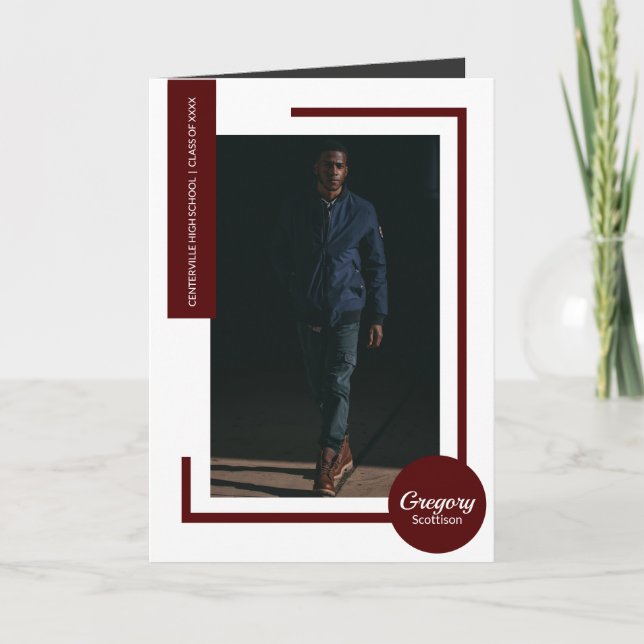 Maroon Modern Photo Graduation Invitation (Front)