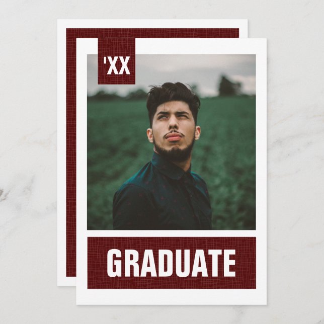 Maroon Modern Textured Photo Graduation Invitation (Front/Back)