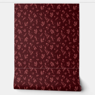 Maroon Moody Hand Drawn Floral Vintage Peel Stick Wallpaper