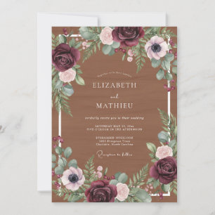 Maroon Moody Rustic Wedding Invitation