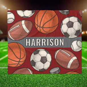 Maroon Multi Sport Custom Name Monogram Fleece Blanket