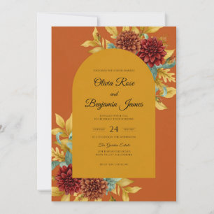 Maroon Ochre Dahlia Wedding Invitation