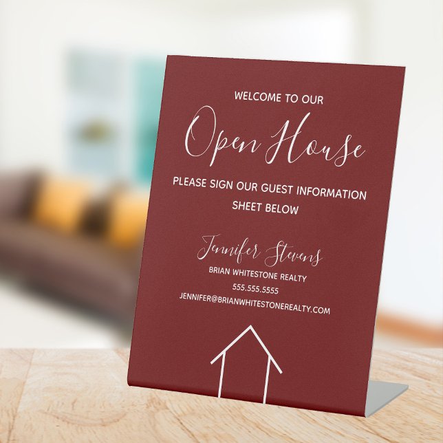 Maroon Open House Custom Real Estate Company Pedestal Sign (Creator Uploaded)