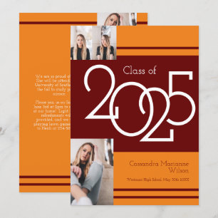 Maroon Orange School Colour Graduation Announcemen Invitation