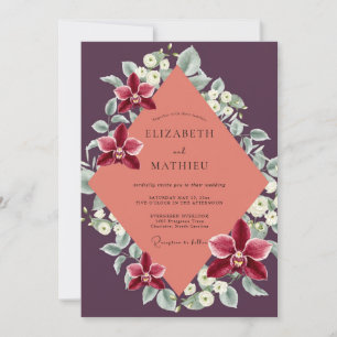 Maroon Orchid Wreath Wedding Invitation