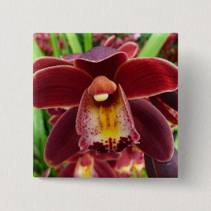 Maroon Orchids I Beautiful Red Floral 15 Cm Square Badge