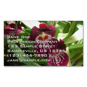 Maroon Orchids II Elegant Floral Magnetic Business Card