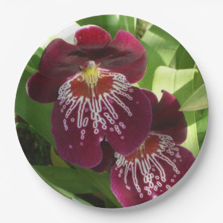 Maroon Orchids II Elegant Floral Paper Plate