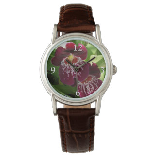 Maroon Orchids II Elegant Floral Watch