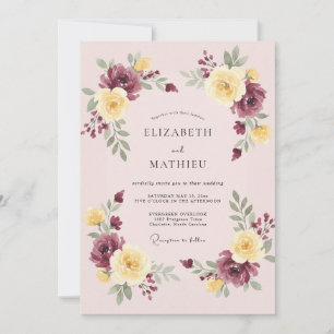 Maroon Ornate Botanical Wedding Invitation